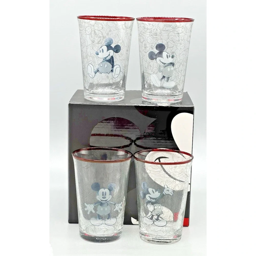 Pottery Barn Disney Mickey Mouse Glass Tumblers Set of 4 Black White